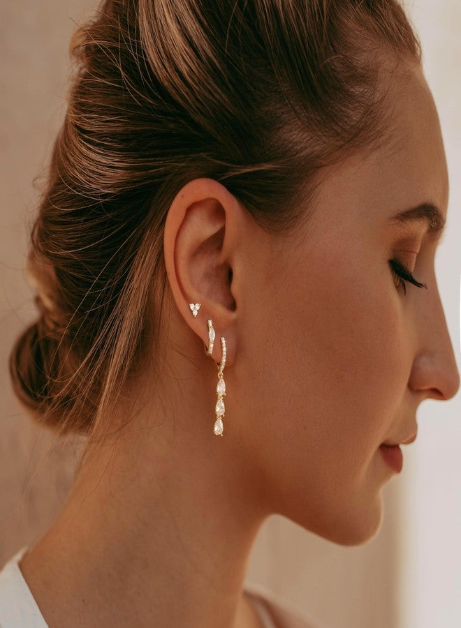 Robaice 3 Pairs Gold Dangle Earrings for Women, Stackable Hoop & Studs, CZ Jewelry Set Gift, Hypoallergenic for Sensitive Ears - Image 3